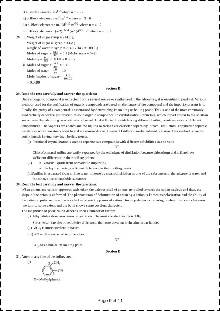 Cbse Class 11 Chemistry Sample Paper With Solution 2024 Set 4 4137