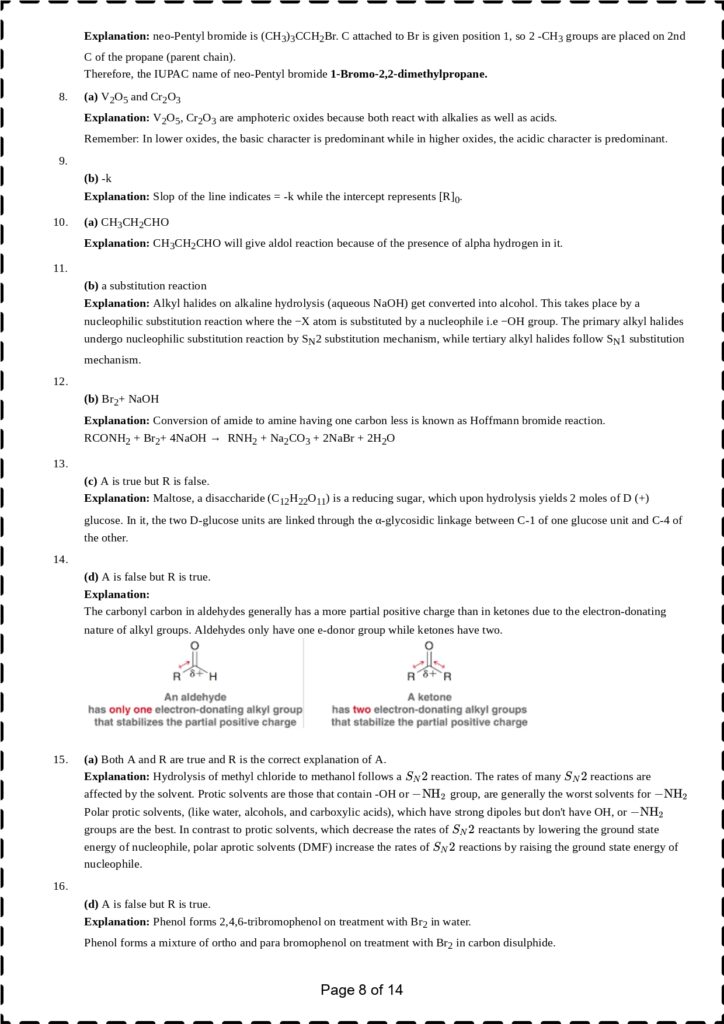 CBSE Class 12 Chemistry Sample Paper with Solution 2024 Set 6