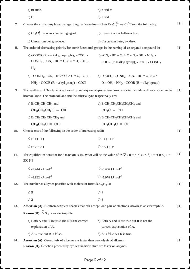 Cbse Class 11 Chemistry Sample Paper With Solution 2024 Set 8 7631